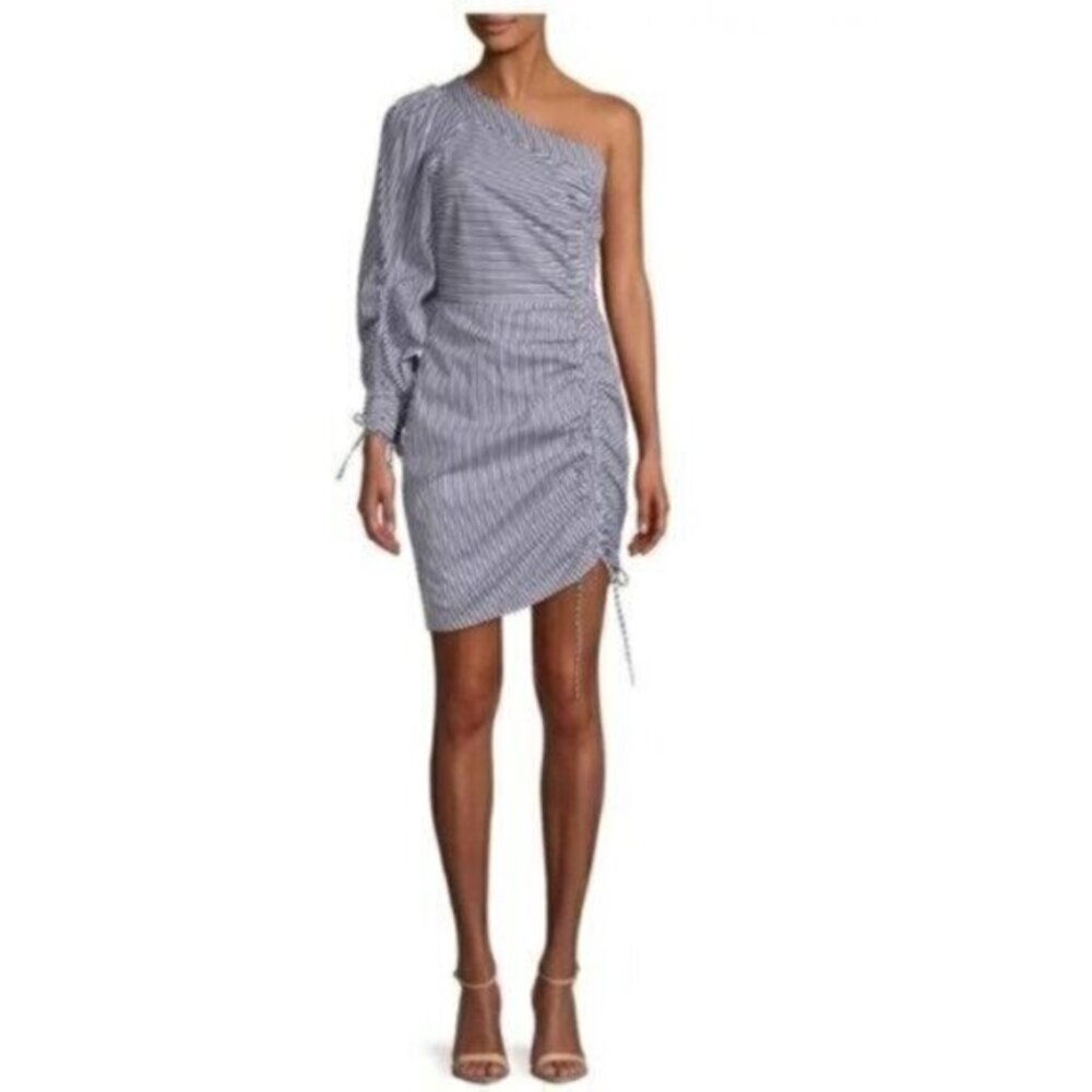 Parker Striped One Shoulder Ruched Mini Dress New